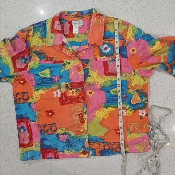 Coldwater Creek Cotton Jacket Multicolor Graffiti Artsy Collared Button Front L - Picture 5 of 10
